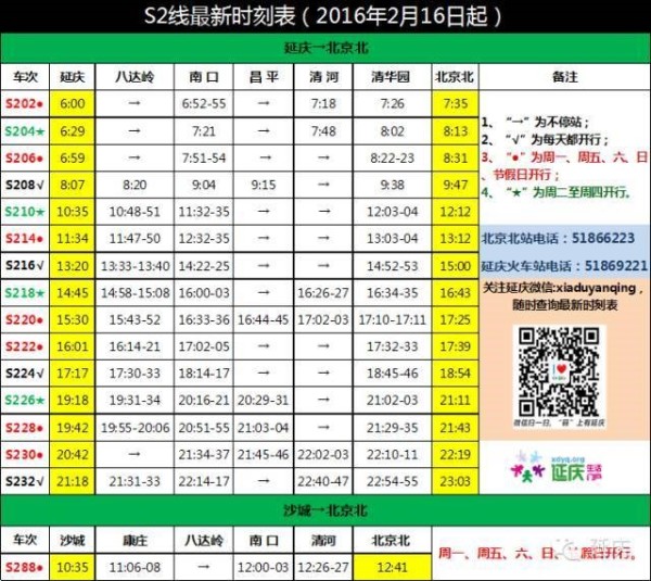 八达岭S2线最新时刻表全面解析